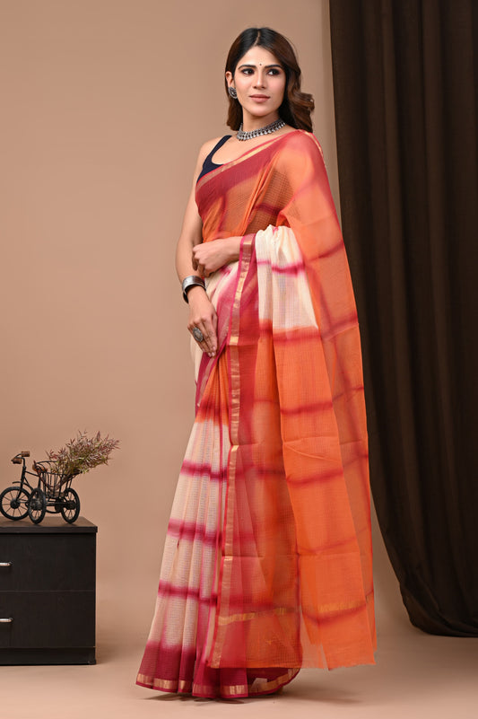 Abstract Printed Kota Doria Handblock Saree